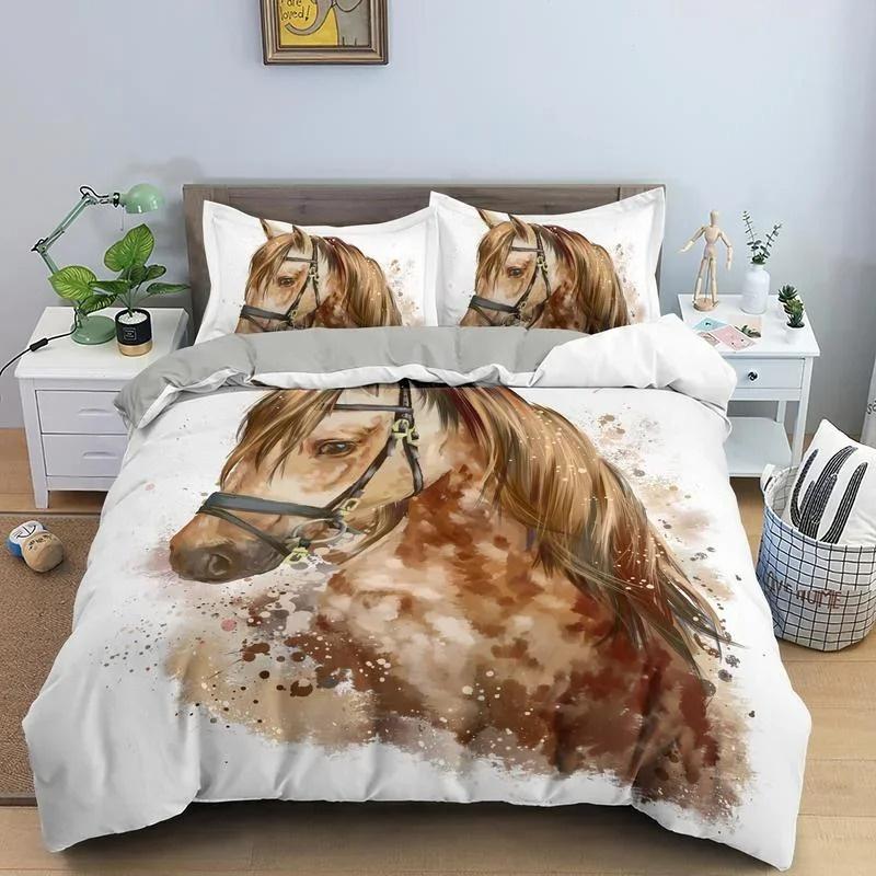 Horse Animal 3D Bedding Double Bed Duvet Cover Set for Adults Soft Home Textile No Sheet Full King Size Decor Bedroom Textile