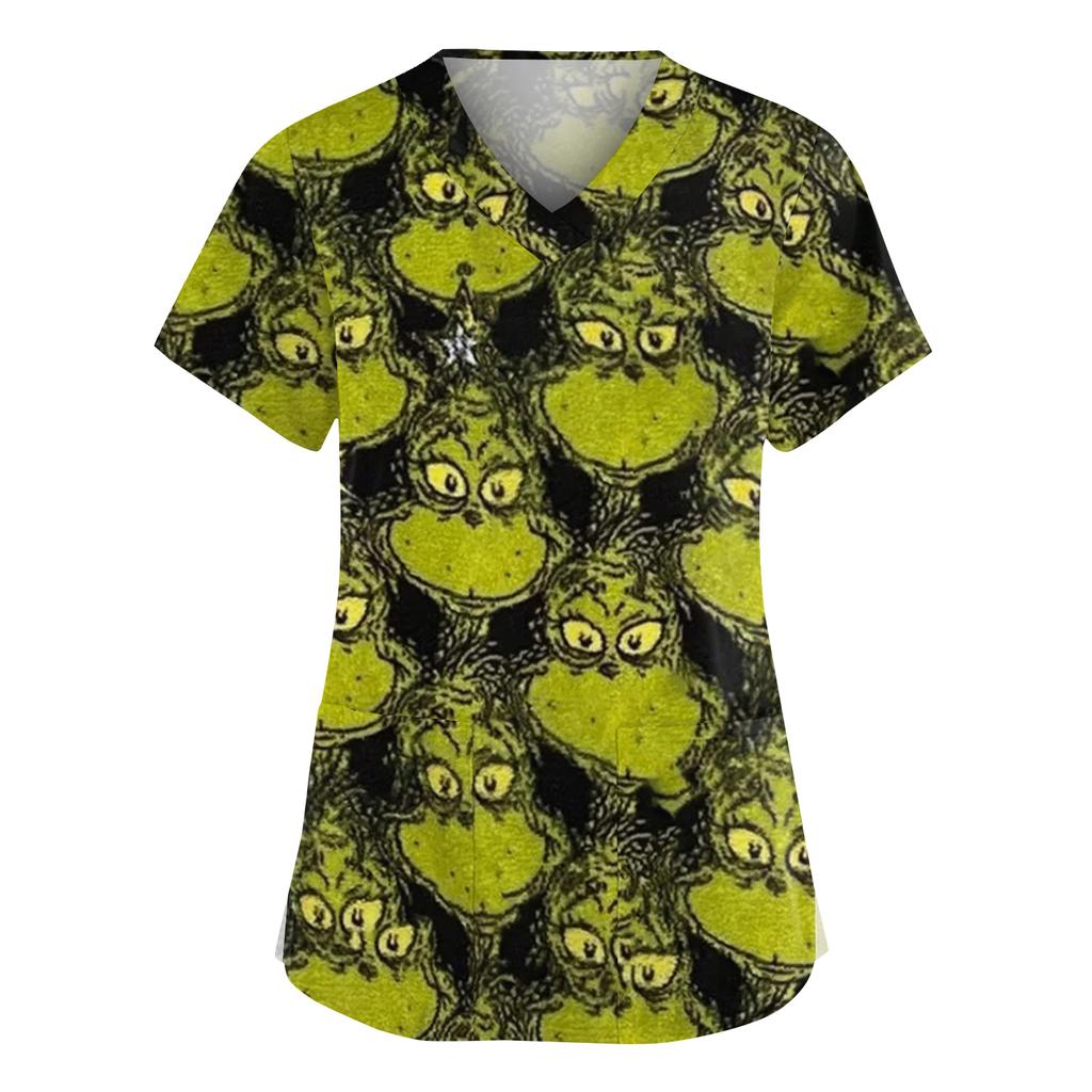 Women's Fashion V-Neck Short Sleeve Overalls With Pockets  Print Tops  Clothes