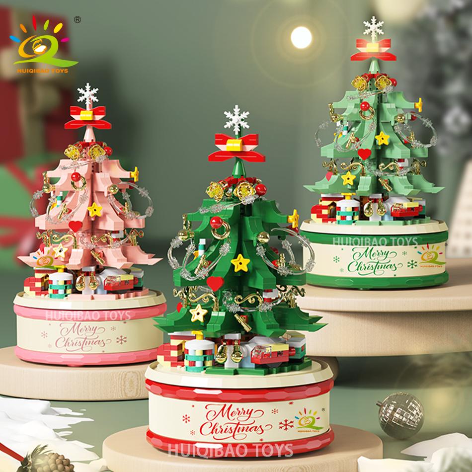 Non-Toxic Children Christmas Tree Santa Claus Mini Music Box Model Micro Bricks Building Block Diy Bricks Toys For Adult Gift