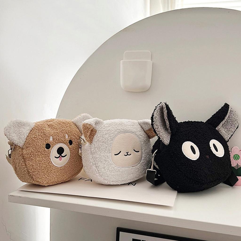 Cartoon Tier einzelne Umhängetasche Herbst Winter Plüsch süße Katze Bär Schaf verstellbare Frauen Mädchen Umhängetasche Messenger Bag Münzen Handytasche