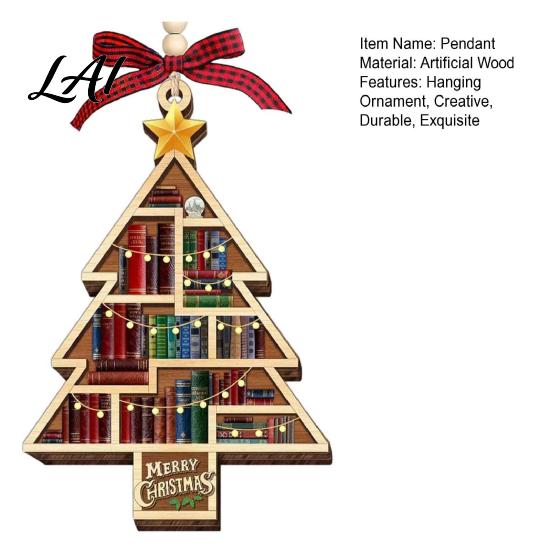 Reusable Christmas Tree Decor Wooden Hollowed Pendant Cross/Christmas Hanging Ornament Decorative Unique Gift for Book Worms Plaid Bow Craft