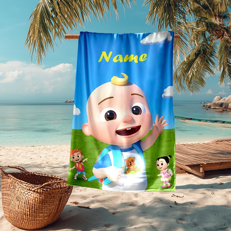 Custom Name Ultra-Soft Beach Towel with CoComelon Theme,Ideal for Pool - Camping, Diving - Perfect Travel Essential, Vibrant Beach Towel.