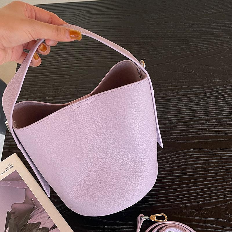 Genuine Leather Casual and Laid-back Style Cowhide Hand-held Bucket Bag Commuter Single-shoulder Crossbody Women's Bag