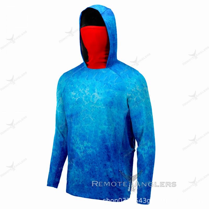 Mens UPF 50 Sun Protection Long Sleeve Hooded Fishing Shirt Breathable Quick Dry Outdoor Sports Cycling Jersey