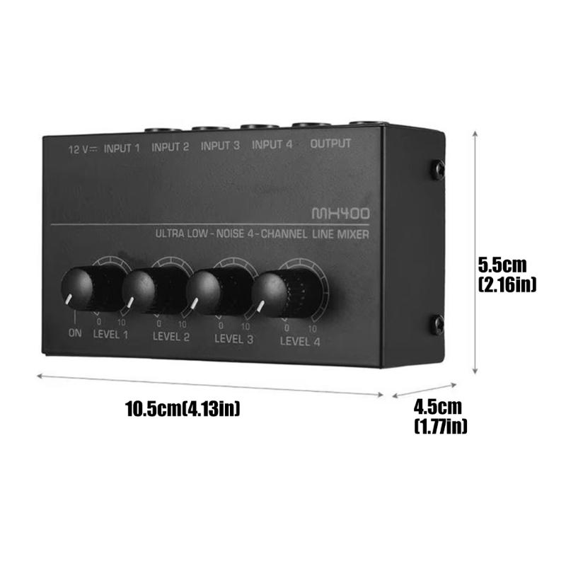MX400 Mixer 4 Channel Auditory Mixer Amplifier Low Noise For Microphones And Instrument With Metal Housing
