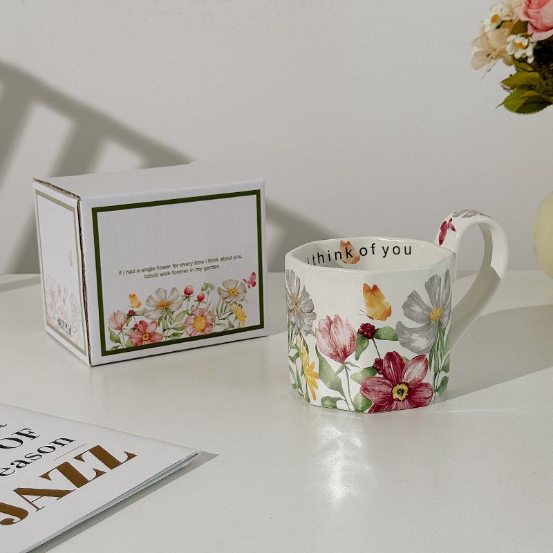 

Пасторальная ручная роспись, цветущие солнечные цветы, офисная керамическая чашка для воды, кофейная чашка, нишевый оригинальный подарок 301-400ml