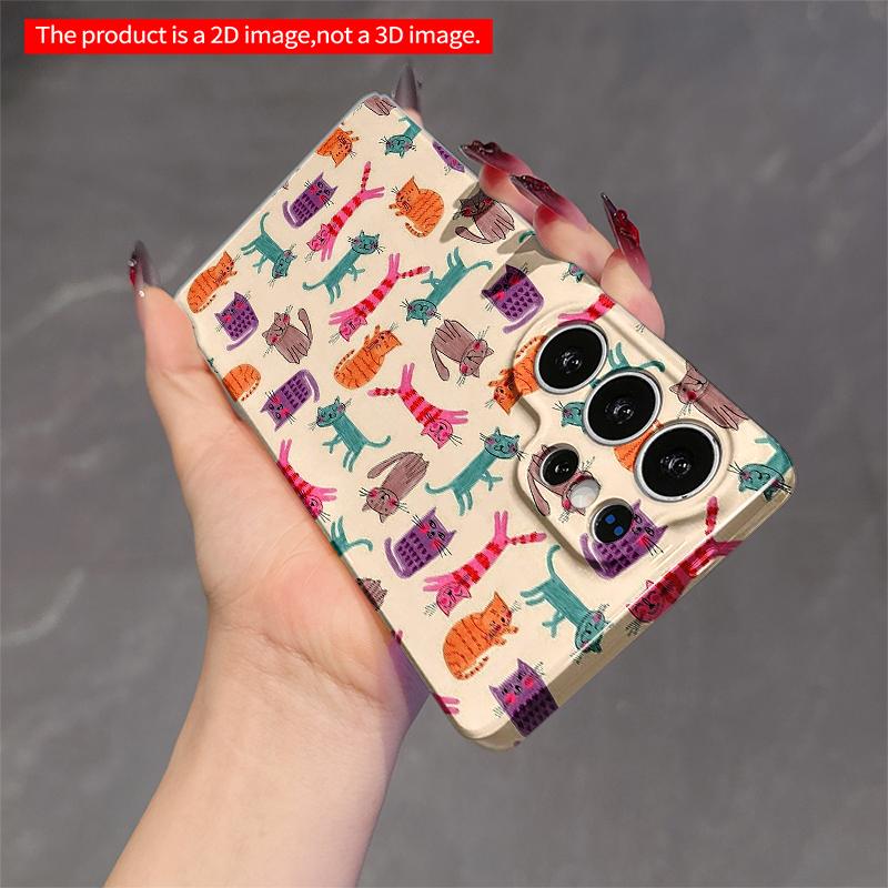 2DFlat Samsung Phone Case Colorful Cat Pattern Phone Case Applicable To Galaxy S22 S23 S24 S25ULTRA S26 A12 A13 A14 A15 A16  A34 A35 A54 A55