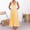 Women's V Neck Sleeveless Maxi Dress Slim Fit High Waist Elegant Pleated Sundress