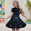 Girls Round Neck Short Flutter Sleeve Mandala Printed A Line Black Dress