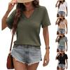 2026 Women's Casual V-neck Short-Sleeved Waffle Knit Top with Lace Patchwork
