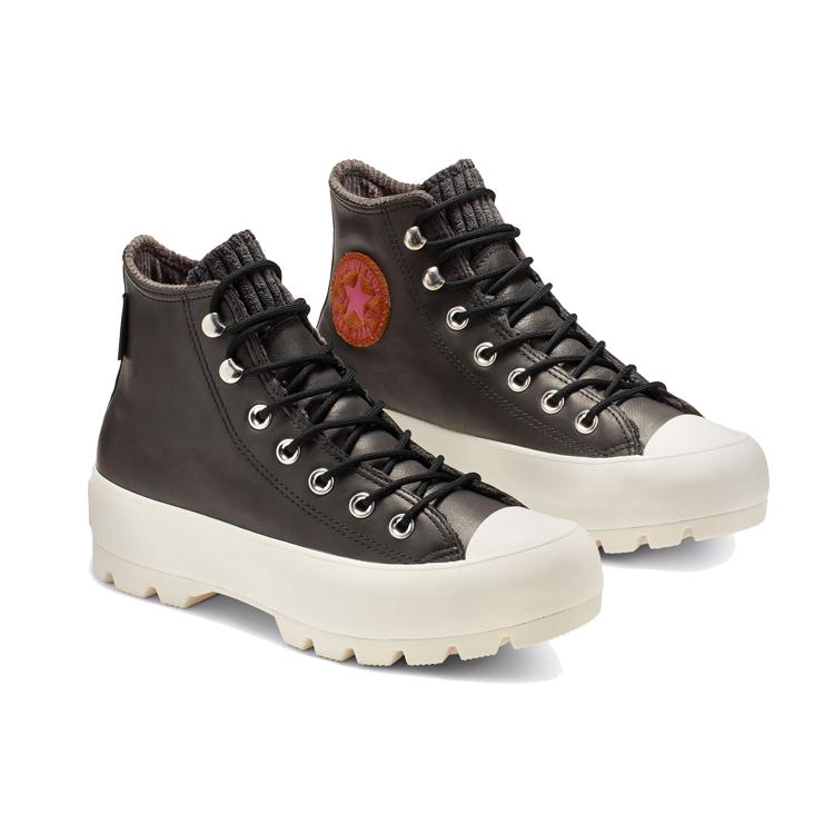 Converse Chuck Taylor All Star Lugged Waterproof Leather High Top Thick Sole Black White Women's 565006C
