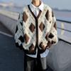 Herren Retro V-Ausschnitt Nerz Samt Karomuster Cardigan Mantel - Herbst/Winter Trendige Farbblock Strickware