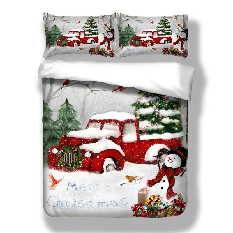 Christmas Duvet Cover Set Snowflake Red Elk Reineer Tree Queen King Double Bedding Set Twin Single Boys Adult New Gift