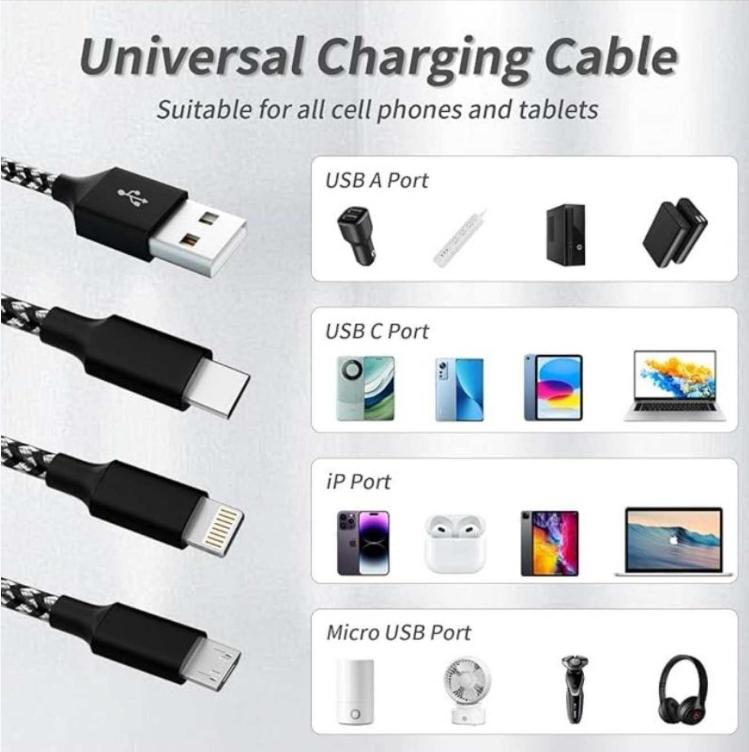 2025 3 In 1 Fast Cable for Mobile Phone Fast Charger MicroUSB Cable Type C Android Charger Cable for lPhoneThree Data Charge Cable