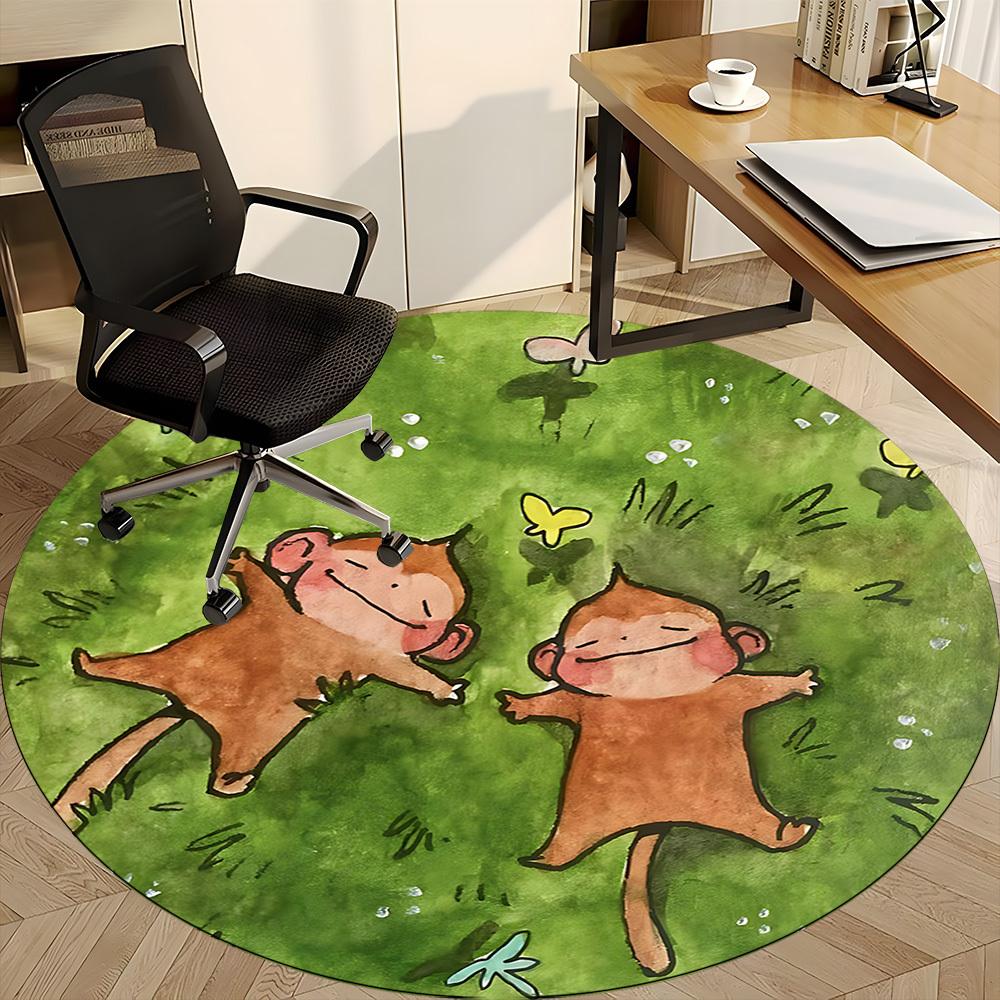 1PC Monkey Grass Office Round Area Rug,  Mat Suitable ForOffice, Under Office Chairs Bedroom Living Room Home Decor, Room Deco