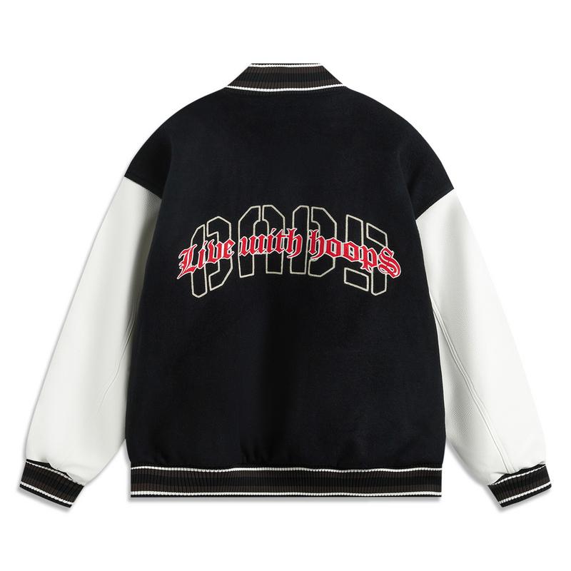 Li Ning Letter Splicing Single-Breasted Versatile Loose Cotton Jacket Men Jackets Black AJMV027-1