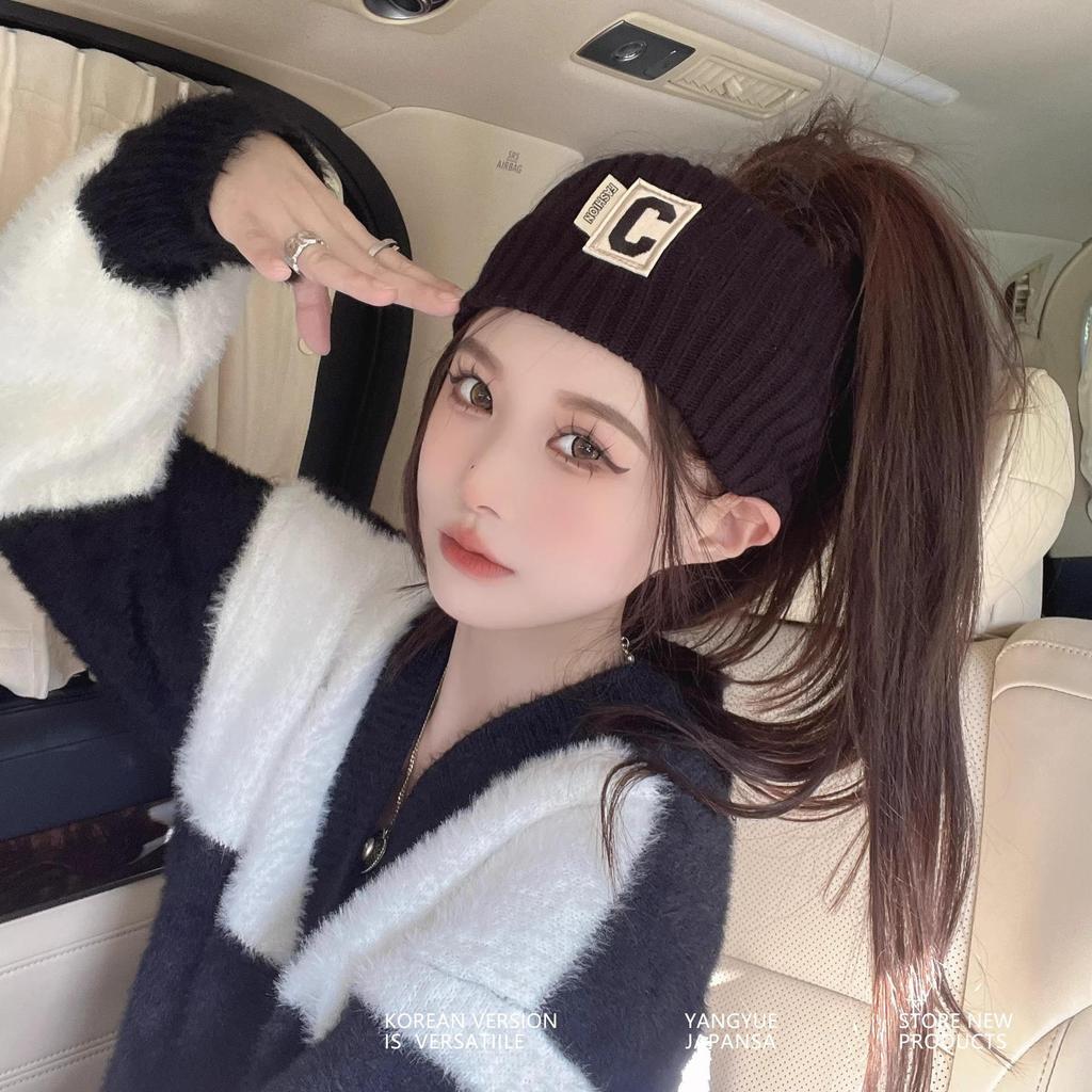 C-Shaped Wool Knit Headband: Women's Autumn Winter Windproof Forehead Protector and Hairband