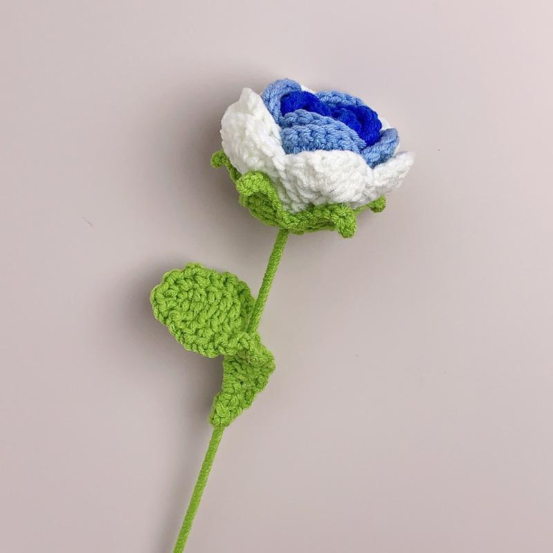 1PC Knitted Flower Rose Fake Flowers Bouquet Wedding Party Decoration Hand Knitting Crochet Woven Artificial Flower Table Decor