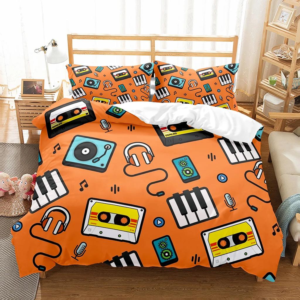Piano Pattern Duvet Cover Microfiber Classic Music Themed Bedding Set Musical Pattern Geometric Stripe King Quilt Cover