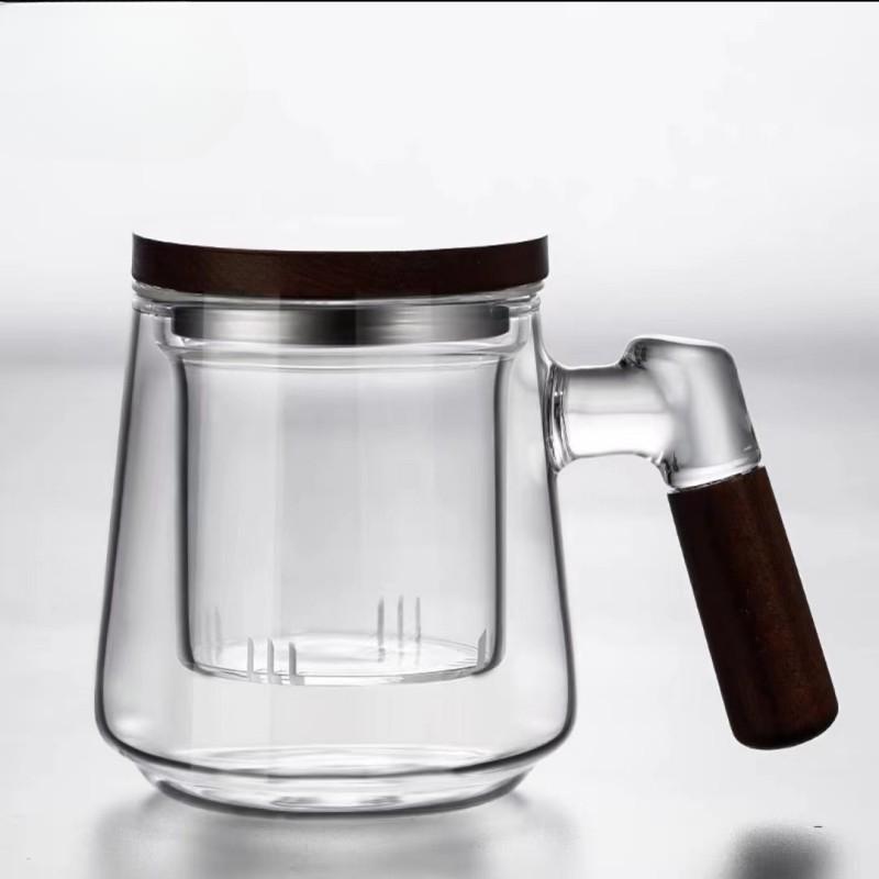 High Borosilicate Transparent Glass Household Large Capacity Three Piece Cup Tea Water Separation Tea Cup with Guanshan Men's Green Tea Cup