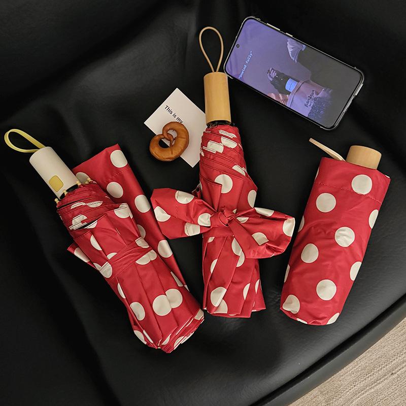 Red Polka Dot Umbrella, Women's, Fully Automatic/manual Sun Umbrella, Dual-purpose Sun and Sun Protection, Folding Umbrella