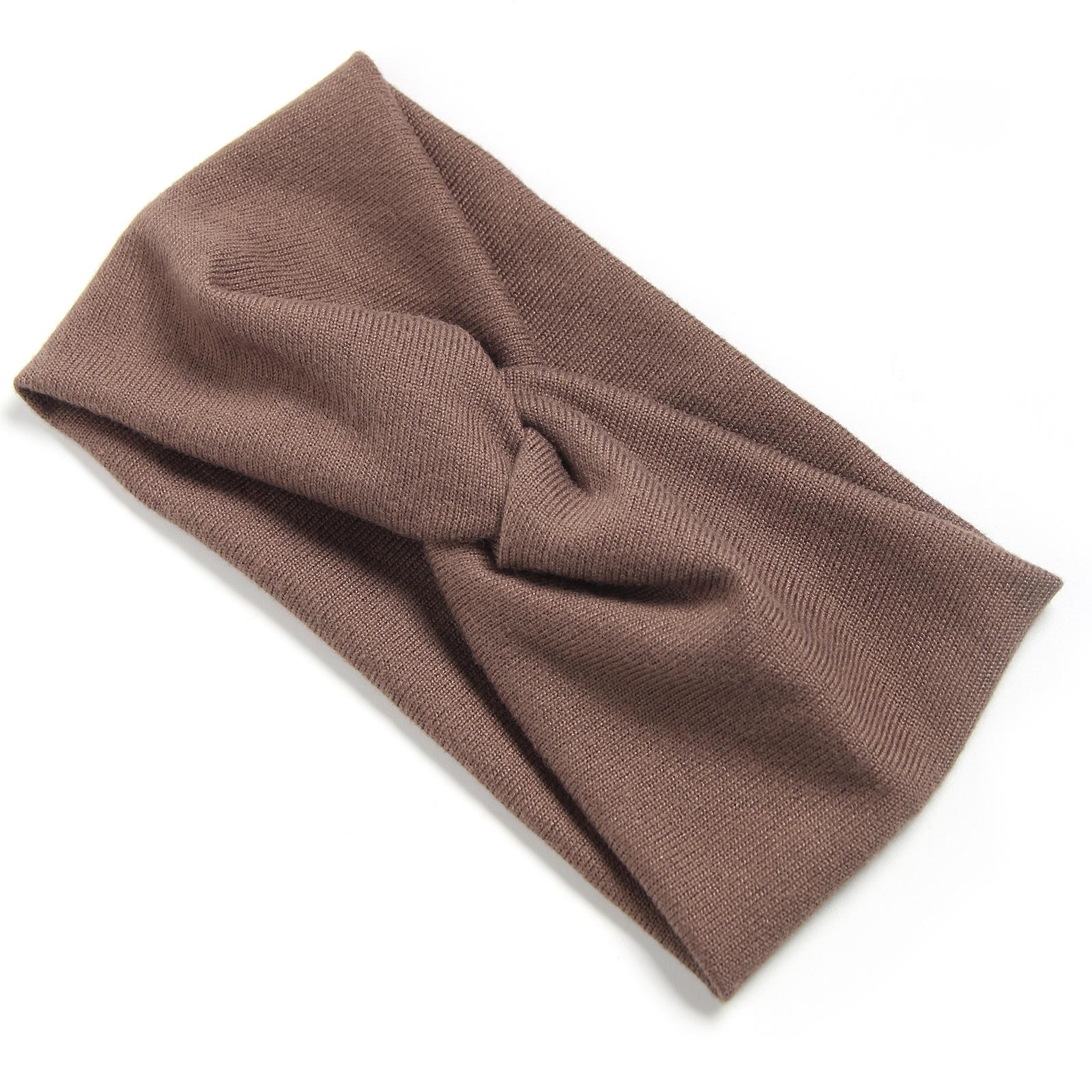 

Solid Color Wide Edge Knit Elastic Headband: Versatile European & American Style Headscarf Accessory кавовий