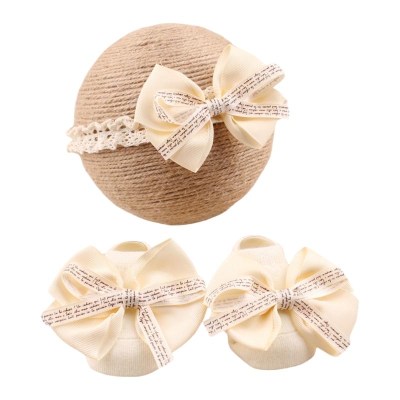 Infant Lace Headband Pairs  with Not  Slip Socks Fashionable Baby Lace Headband Socks Perfect for Photoshoots & Parties