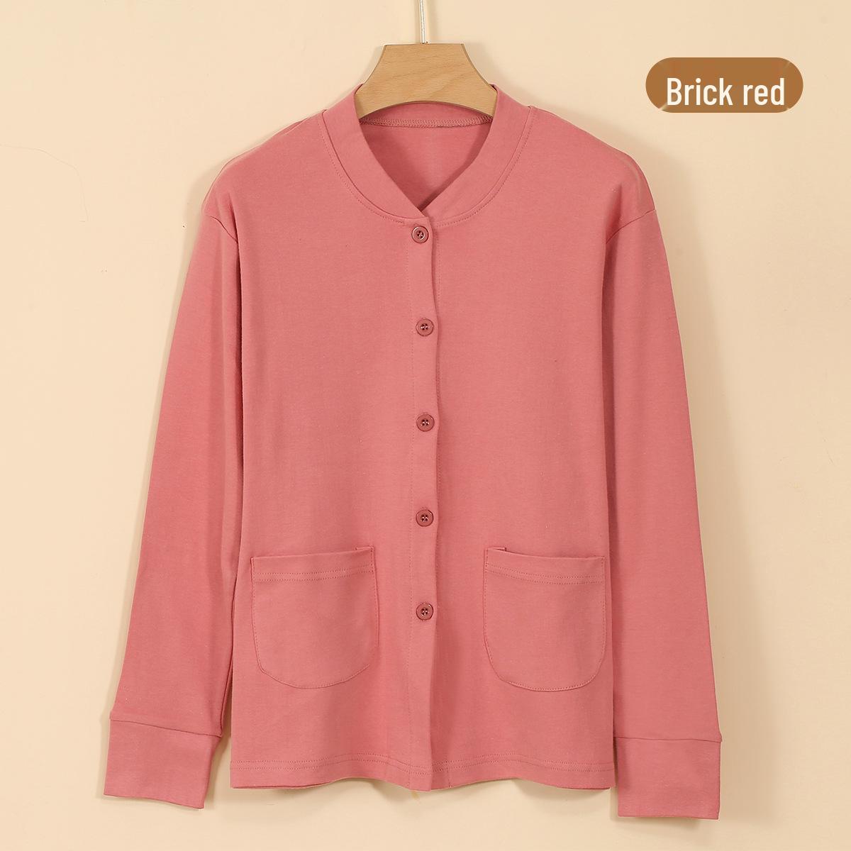 

Хлопковый кардиган для пожилых женщин: Длинный рукав, на пуговицах, лацкан, теплый осенне-зимний слой 3XL (For 120-130 jin)