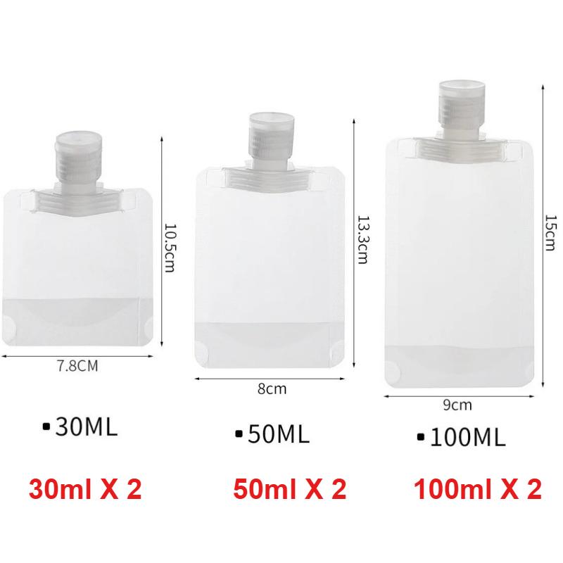30/50/100ML Thickened Travel Size Refillable Pouch Portable Cosmetic Squeeze Bag for Lotion Shampoo Shower Gel Facial Cleanser