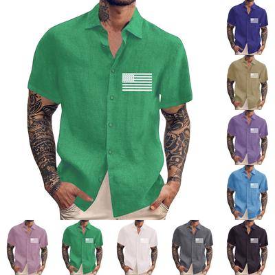 Men'S Casual Loose Short Sleeved Printed Shirt With Fashionable Lapel Top