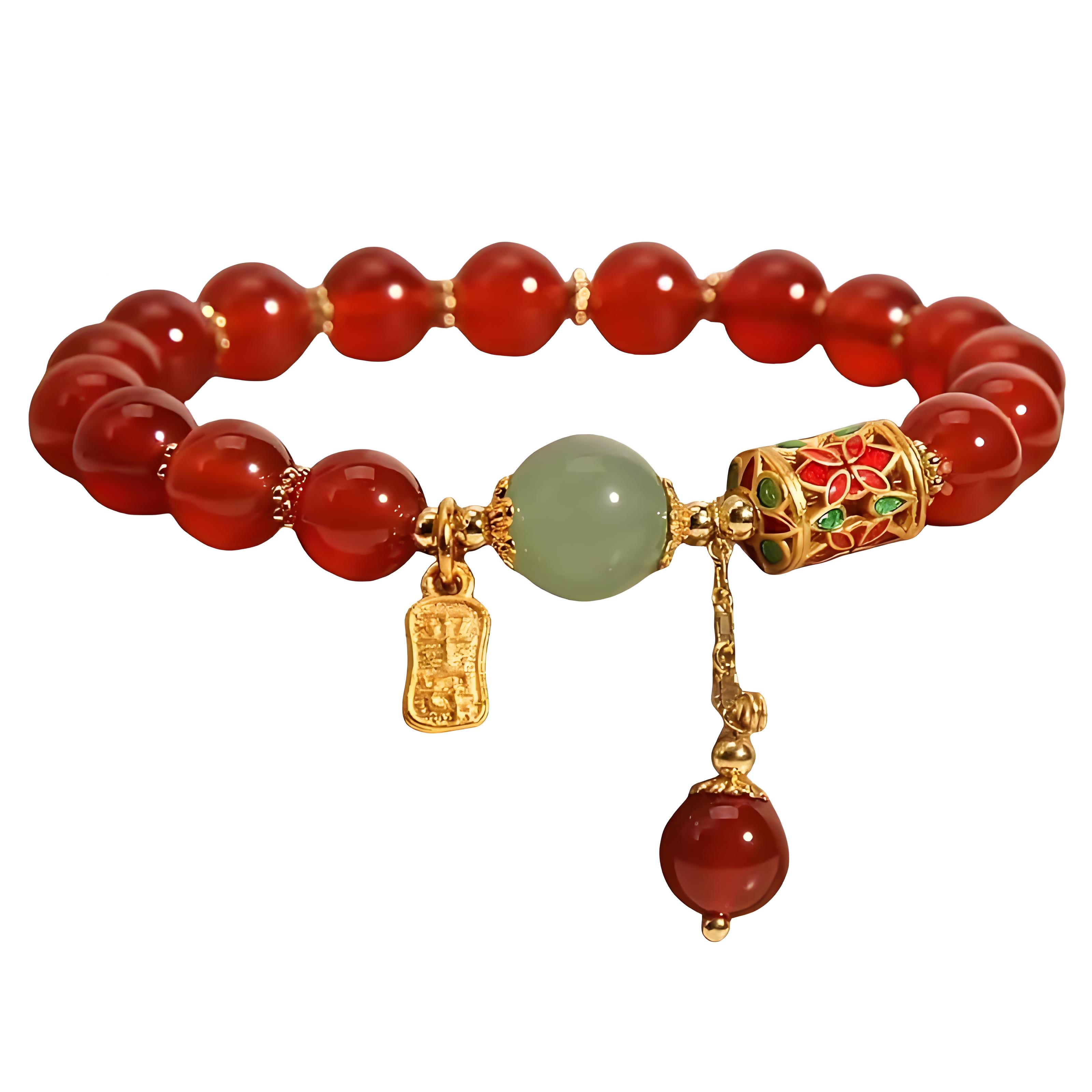 

1pc Lucky Bracelet for Women Men, Retro Synthetic Red Agate Bracelet For Family Friend, Niche Red Bead Bracelet красный