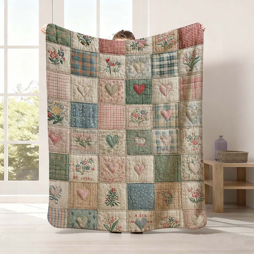 Jmg Household Supplies Unisex Coral 1Pc Vintage Heart Floral Patchwork Quilted Throw Blanket Cozy Farmhouse Home Decor Blanket For Couch Bed Sofa