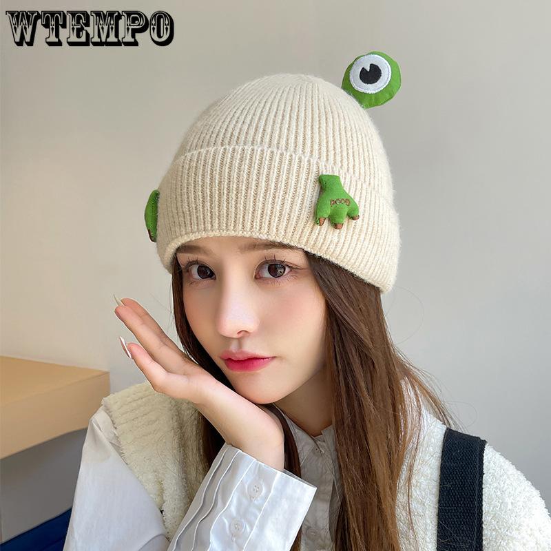 

Autumn and Winter Knitted Women s Warm Knitted Hat Cartoon Outdoor Cycling Cold Proof Pullover Hat One Size верблюд