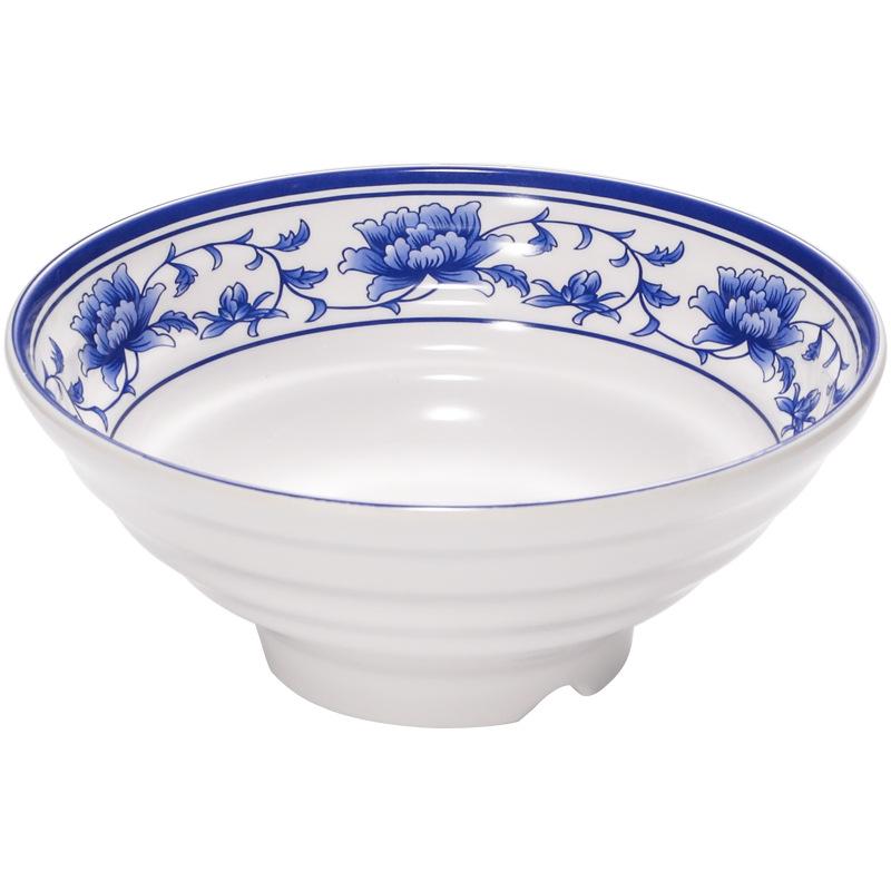 Blue & White Melamine Noodle Bowl: Imitation Porcelain Tableware for Ramen, Soup, Wonton, or Beef Noodles in Noodle Shops