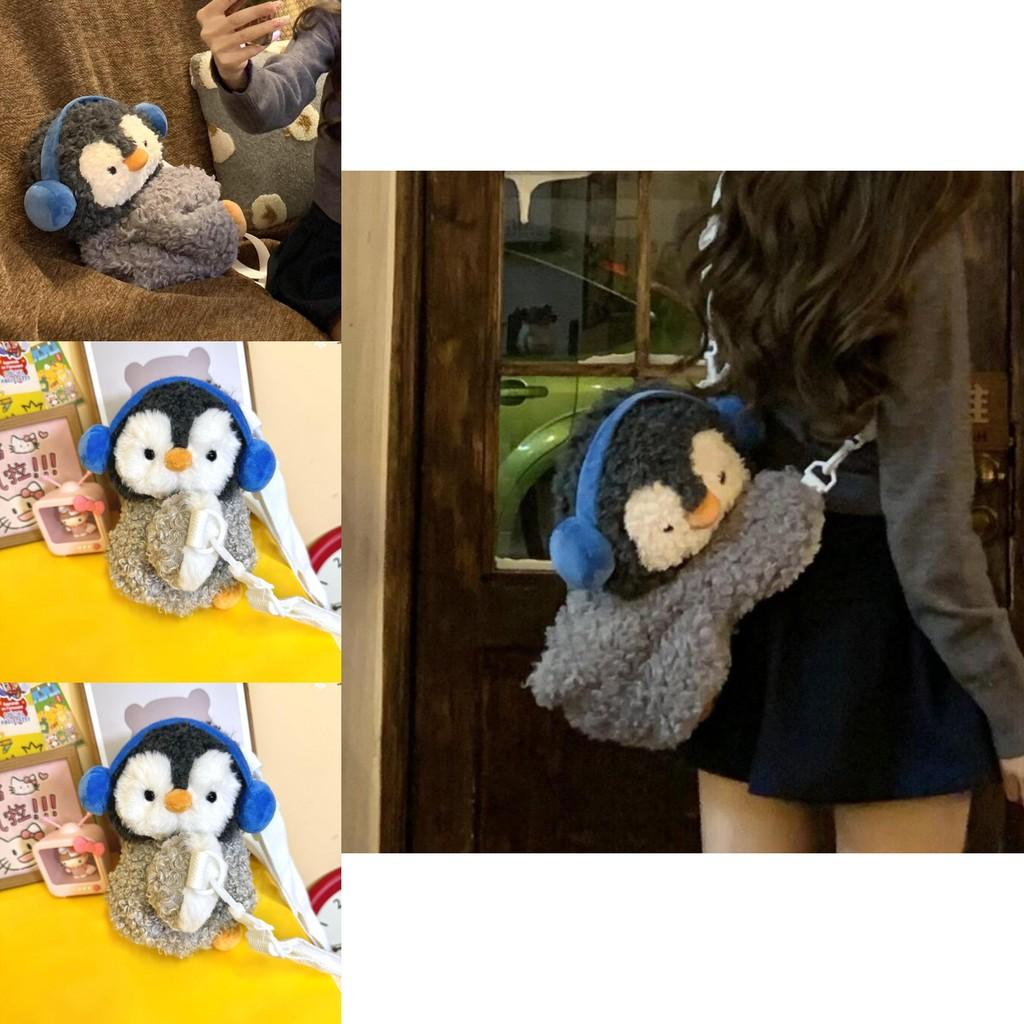 Little Penguin Cartoon Plush Girls Backpack With Interior Pocket For School