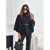 Women's Autumn/Winter Solid Color Round Neck Loose Wool Coat British Style A-line Cape Top