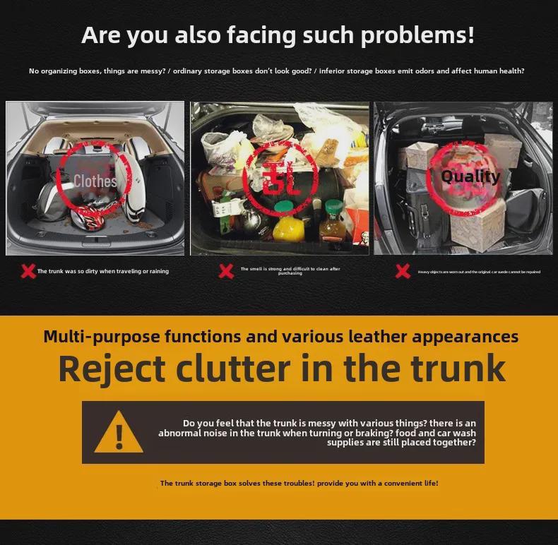 Foldable Leather Car Trunk Storage Box with Detachable Compartments