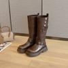 Black Retro British Style Thick Heel Platform Boots Women's 2025 Autumn and Winter New Boots Tall and Thin Knight Boots