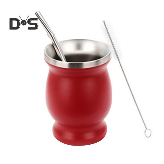 

Набор чашек Yerba Mate, чашка в форме тыквы с двойными стенками из нержавеющей стали и щеткой для чистки чашек Bombilla, чайный набор, богатый антиоксидантами и повышающий энергию красный