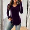 Women's Fashion V-Neck Long Sleeve Pullover Top Color Vintage Casual Blouse