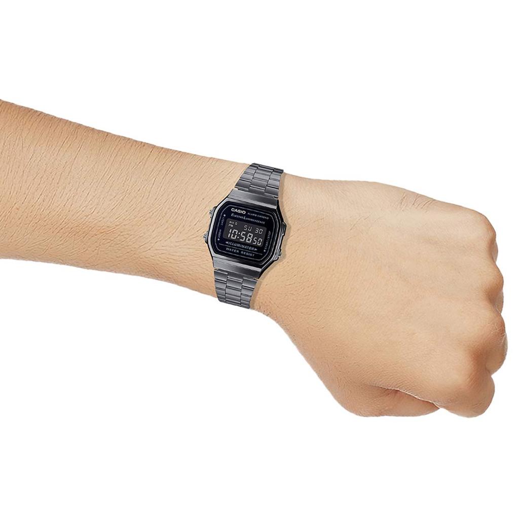 Casio Vintage A168WGG-1BDF Unisex Digital Watch Black Dial Gray Metal Strap