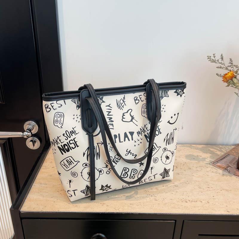 

2024 Autumn/Winter Women s Large Capacity Graffiti Tote & Shoulder Bag чорний