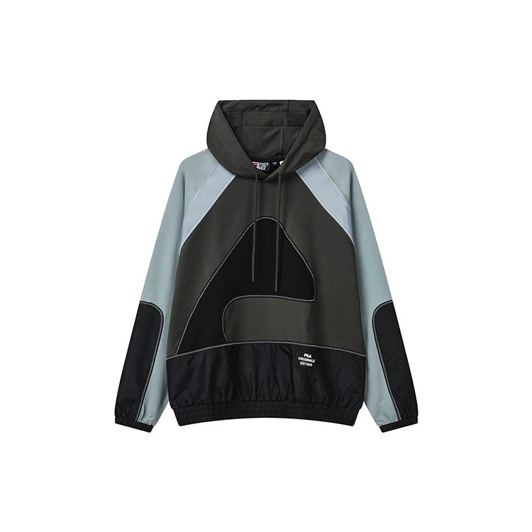 FILA Loose Fit Color Block American Logo Knit Hoodie Men hoodies Black F11M239208F-BK