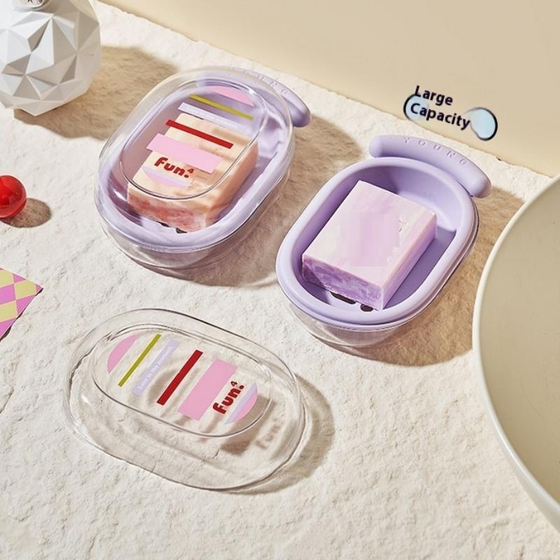 Cartoon Tragbare Seifenschalen Doppellagige Plastik-Seifenbox Haushalts-Badezimmer Ablage Seifenschale Badezimmer-Seifenbox Mit Deckel