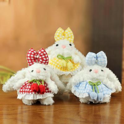 Entzückender Hasen-Plüschtier-Schlüsselanhänger mit Schleife, Puppen-Ornament, Wollfigur