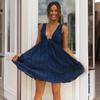 Women's V-neck Front And Rear Drawstring Large Swing Irregular Dress