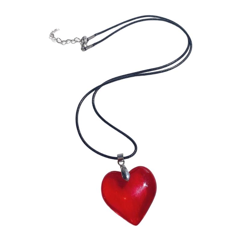 Minimalist Love Shape Pendant Necklace Feature Resin And Adjustable Leather Cord Fashion Neck Accessory