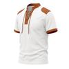 Summer Vintage Style Casual T-Shirts Men Patchwork Drawstring Loose Male Tshirt Short Sleeve Fashion Pull On Tees Streetwear