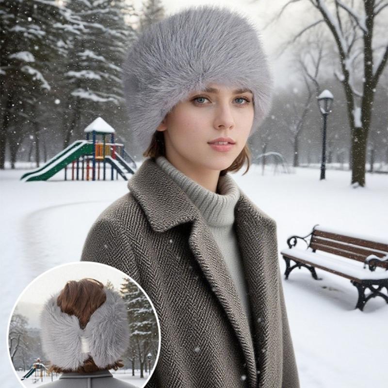Thick Faux Furs Headbands Hat Windproof Hairband for Winter Warmth Comfortable Open Top Elastic Headwrap for Outdoor 2PCS