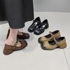 Mary Jane Shoes Women's Autumn and Winter 2024 New French One-word Buckle High Heels Square Head Light Mouth Thick Heel Versatile Single Shoes